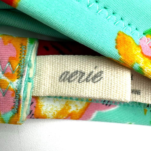 AERIE 32D Teal Pink Floral Hibiscus Tropical Padded Push Up Bikini Top Swimwear - Picture 5 of 6